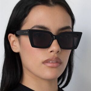 Lu Goldie ‘Lucia’ Cat Eye Black Sunglasses with White Case and Pouch
